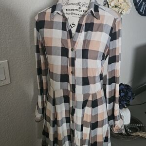 Derek Heart Tan and Black Plaid Long Sleeve Dress